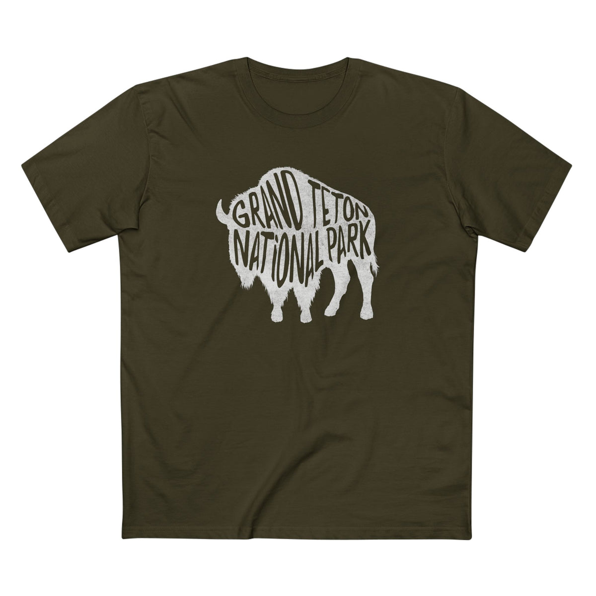 Grand Teton National Park T-Shirt - Bison in Army