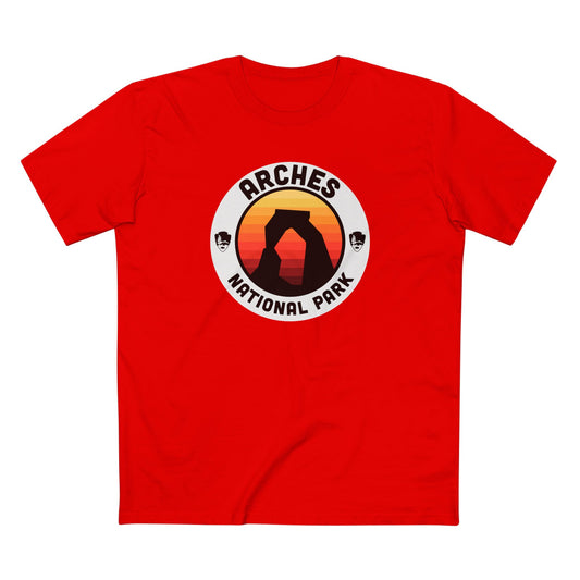 Arches National Park T-Shirt - Round Badge Design in Red