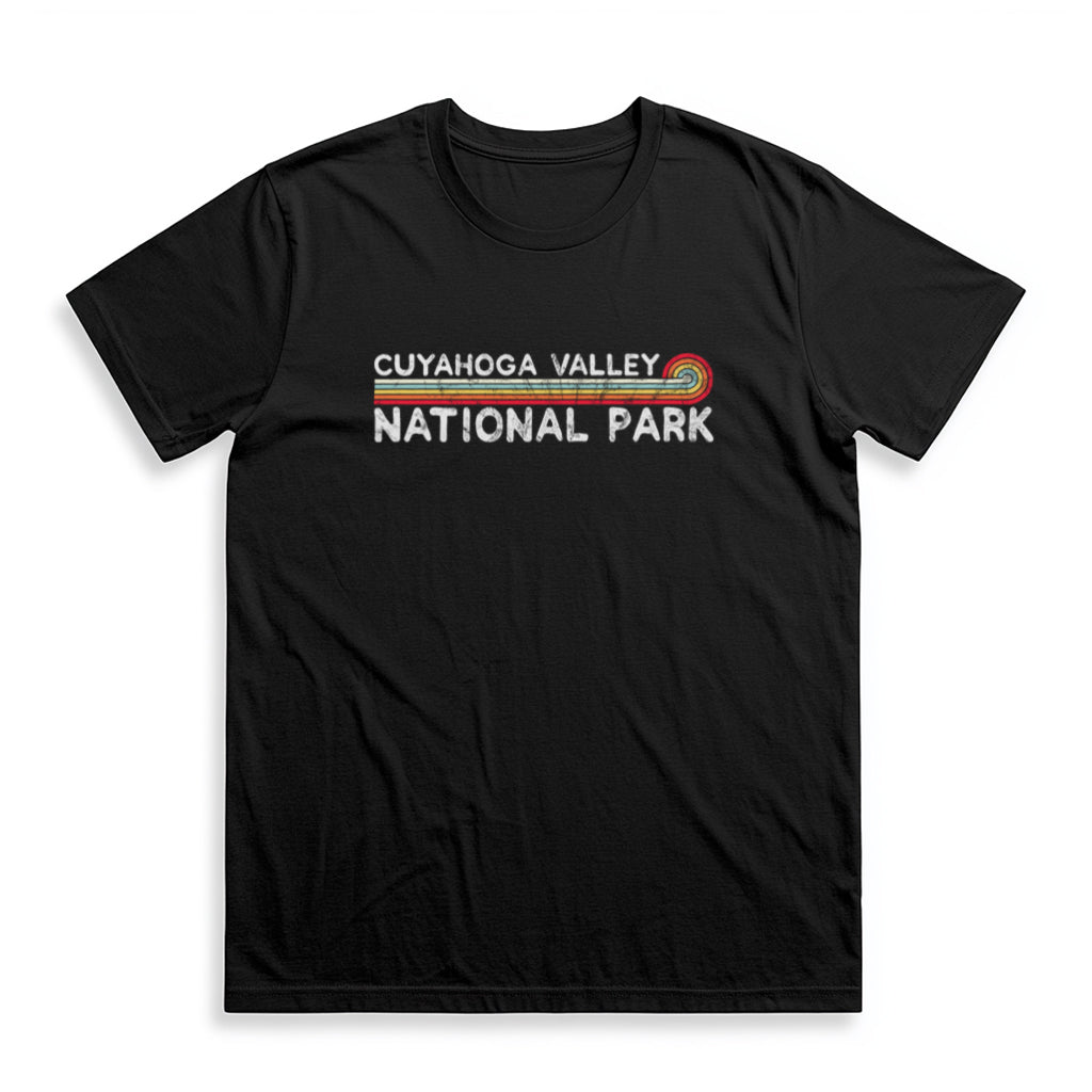 Cuyahoga Valley National Park T-Shirt - Vintage Stretched Sunrise in Black