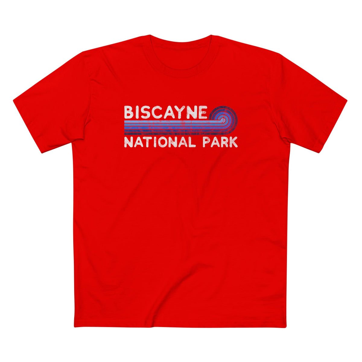 Biscayne National Park T-Shirt - Blue Vintage Stretched Sunrise in Red
