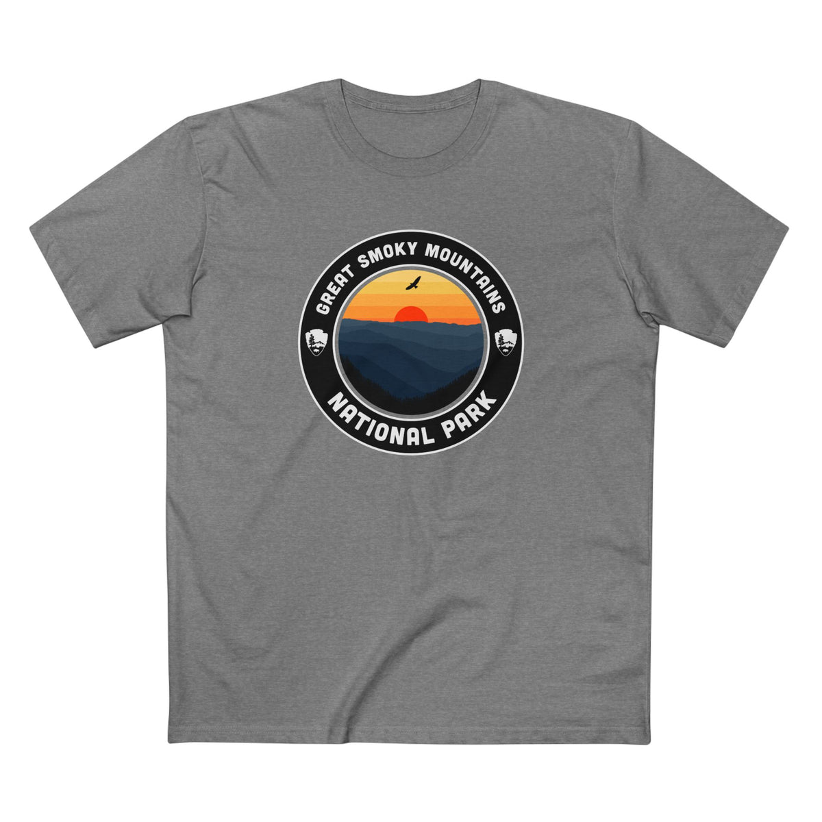 Great Smoky Mountains National Park T-Shirt - Round Badge Design in Athletic Heather
