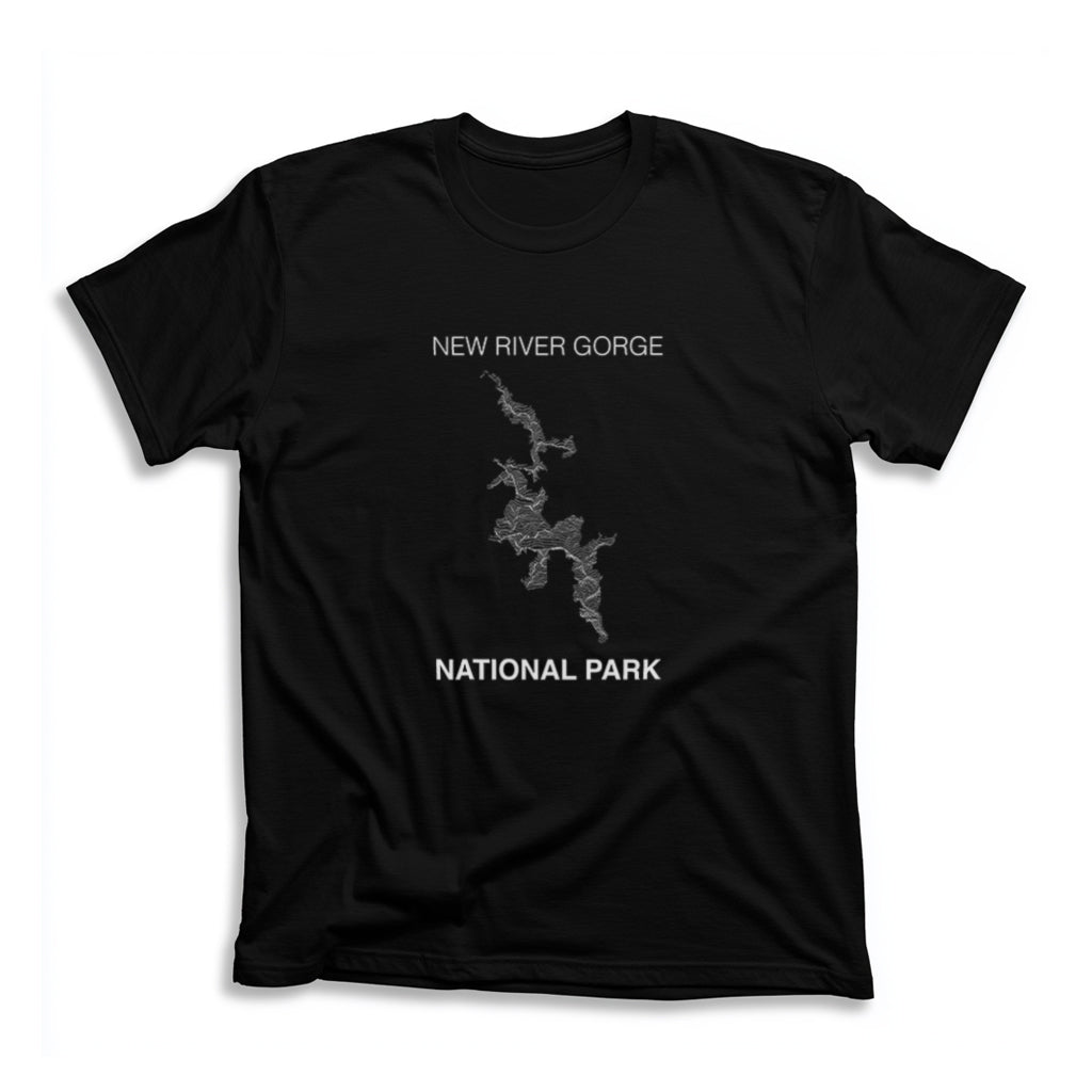 New River Gorge National Park T-Shirt - Topographical Lines in Black