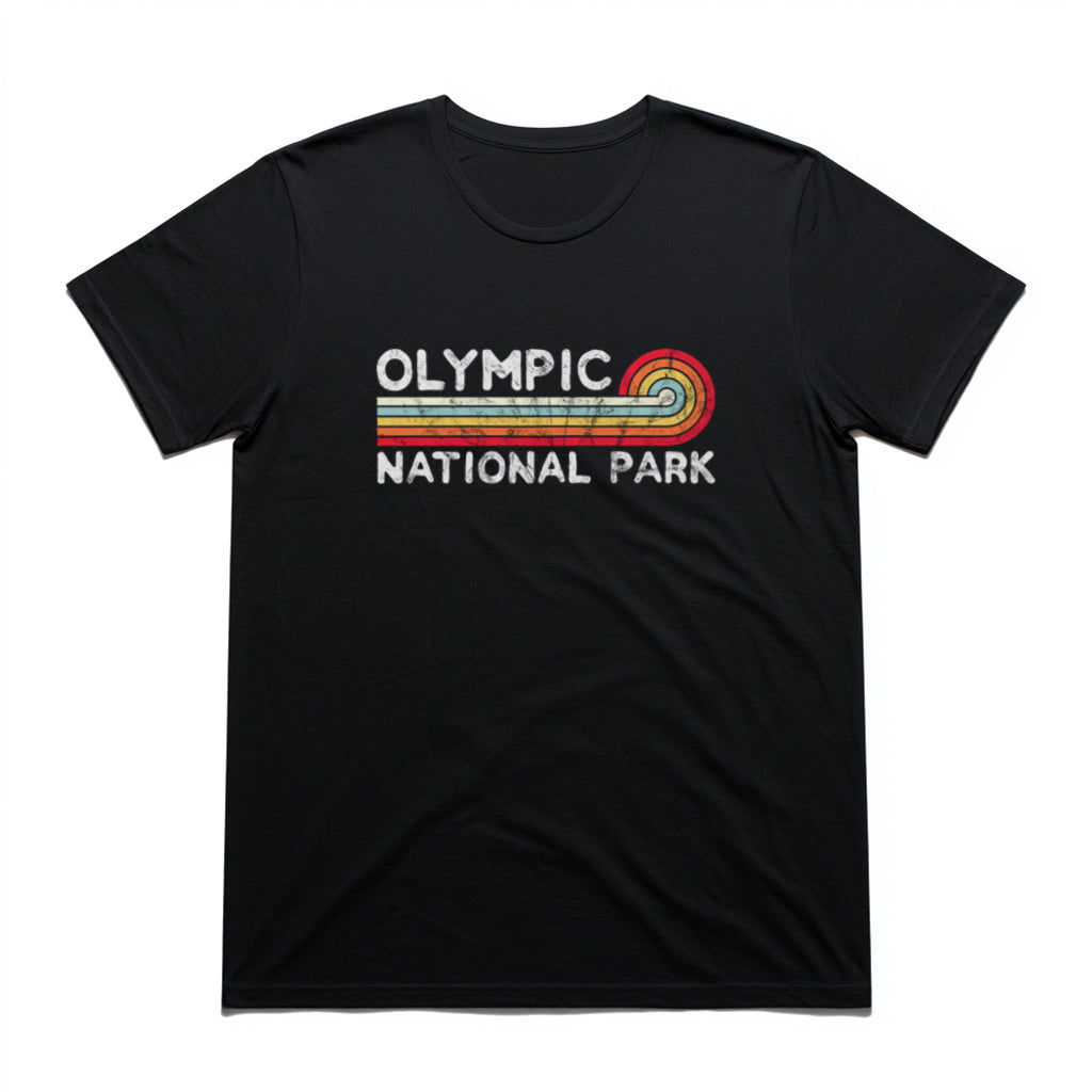 Olympic National Park T-Shirt - Vintage Stretched Sunrise in Black