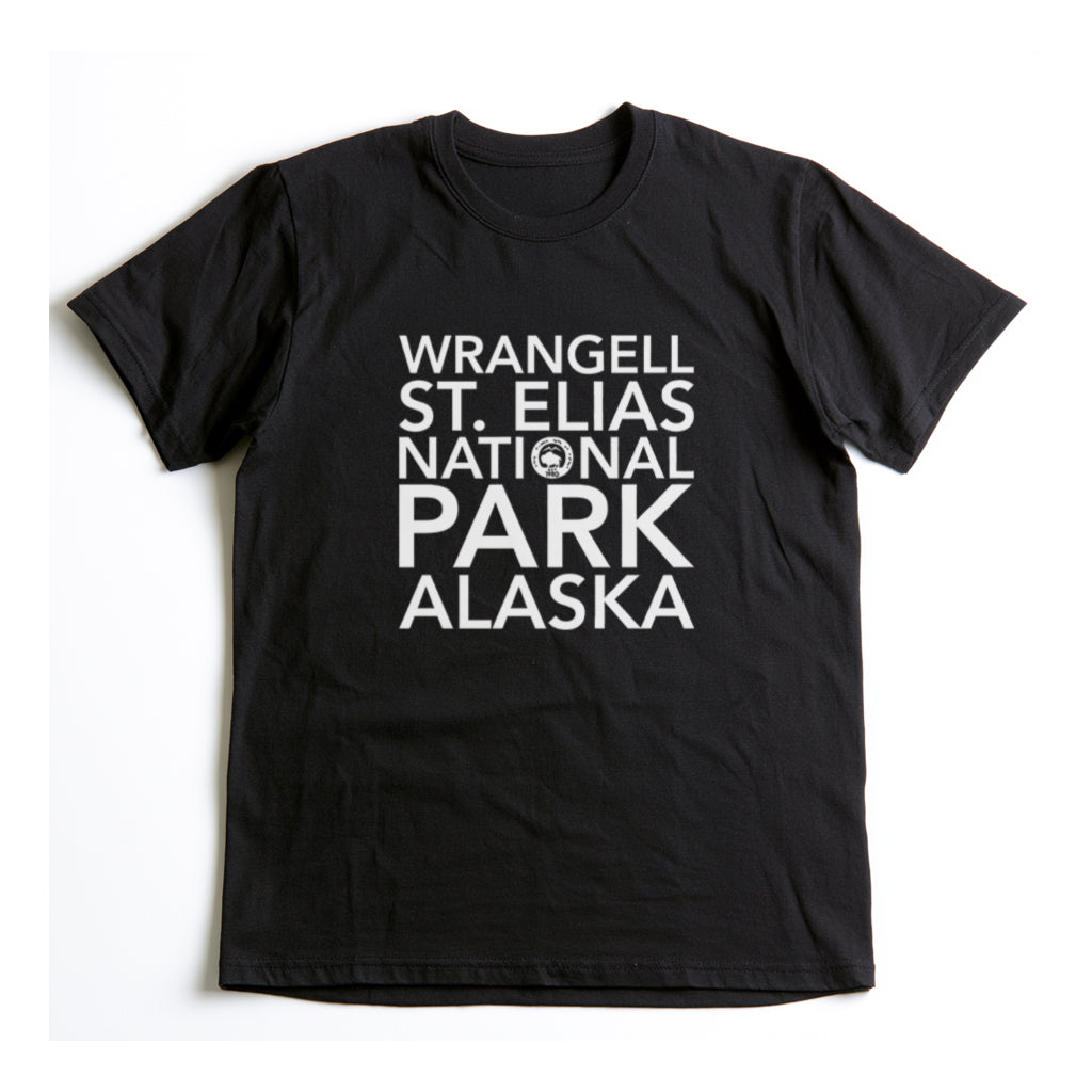 Wrangell St. Elias National Park T-Shirt Block Text in Black
