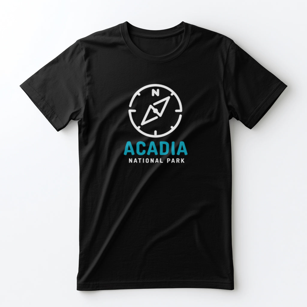 Acadia National Park T-Shirt Compass Design in Black