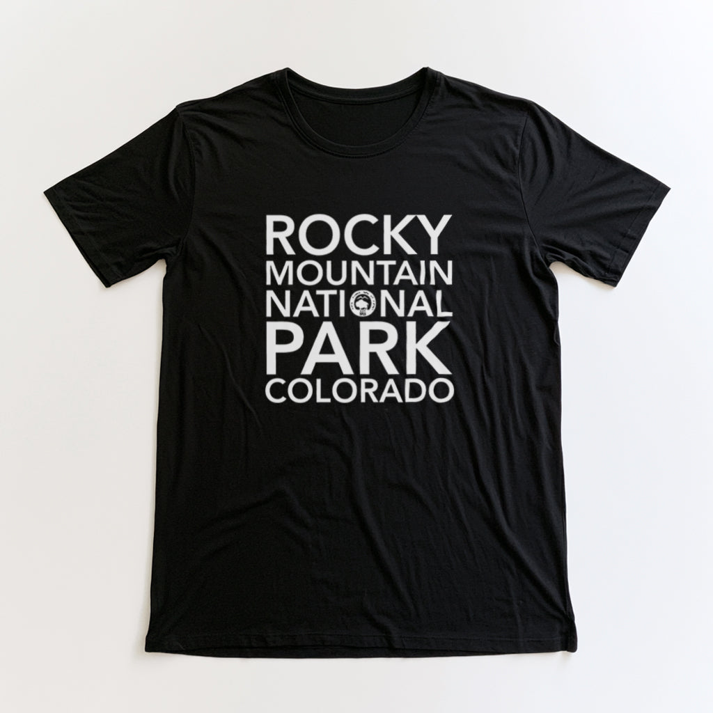 Rocky Mountain National Park T-Shirt Block Text in Black