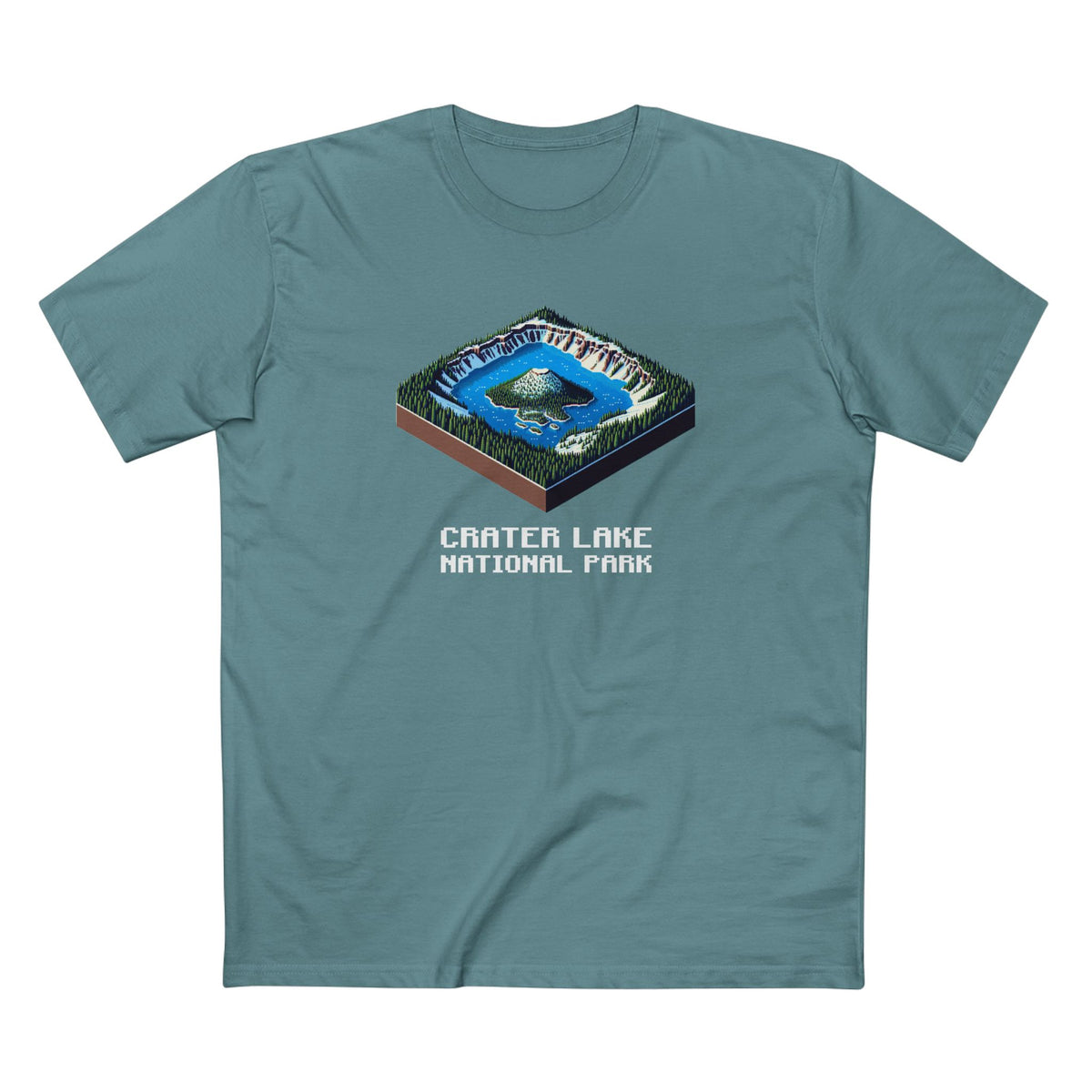 Crater Lake National Park T-Shirt - Isometric Design in Slate Blue