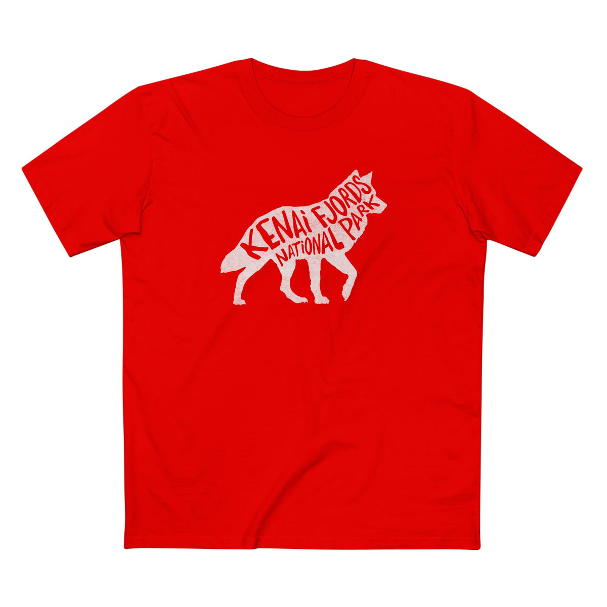 Kenai Fjords National Park T-Shirt - Gray Wolf in Red