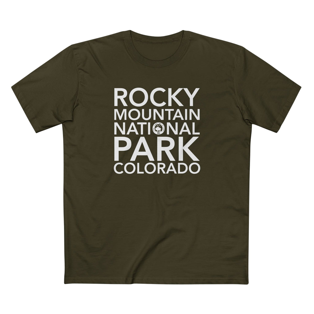 Rocky Mountain National Park T-Shirt Block Text in Army