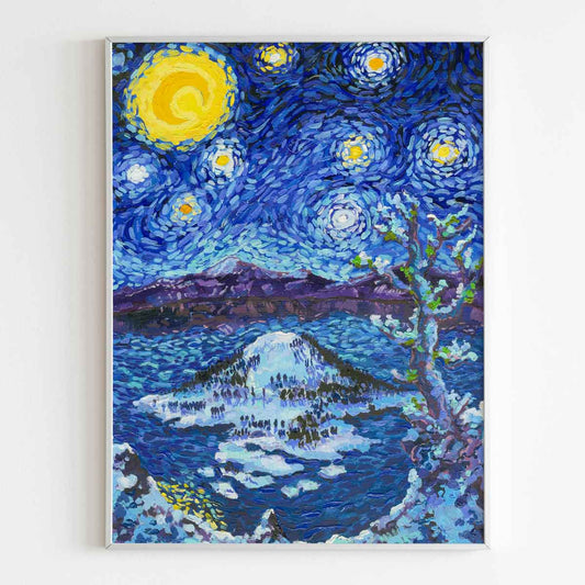 Crater Lake National Park Starry Night Painting