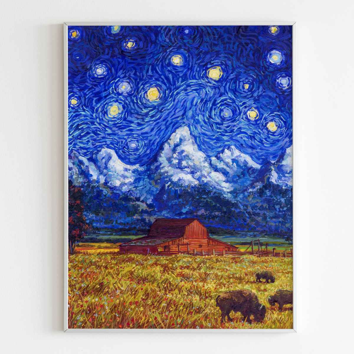 Grand Teton National Park Starry Night poster featuring Premium Textured Paper