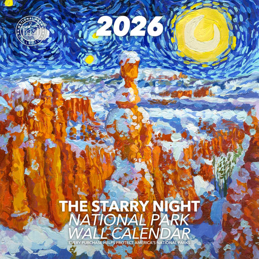 2026 National Park Wall Calendar cover with 'The Starry Night' design.
