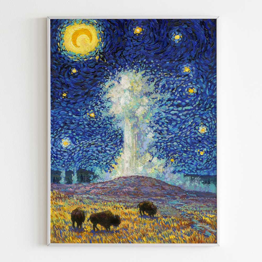 Yellowstone National Park Starry Night Poster - Premium Textured Paper