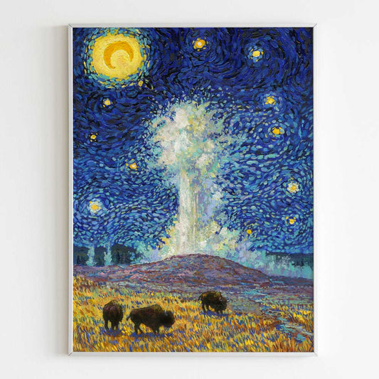 Yellowstone National Park Starry Night Poster - Premium Textured Paper