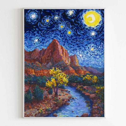 Zion National Park Starry Night Poster - Premium Textured Paper