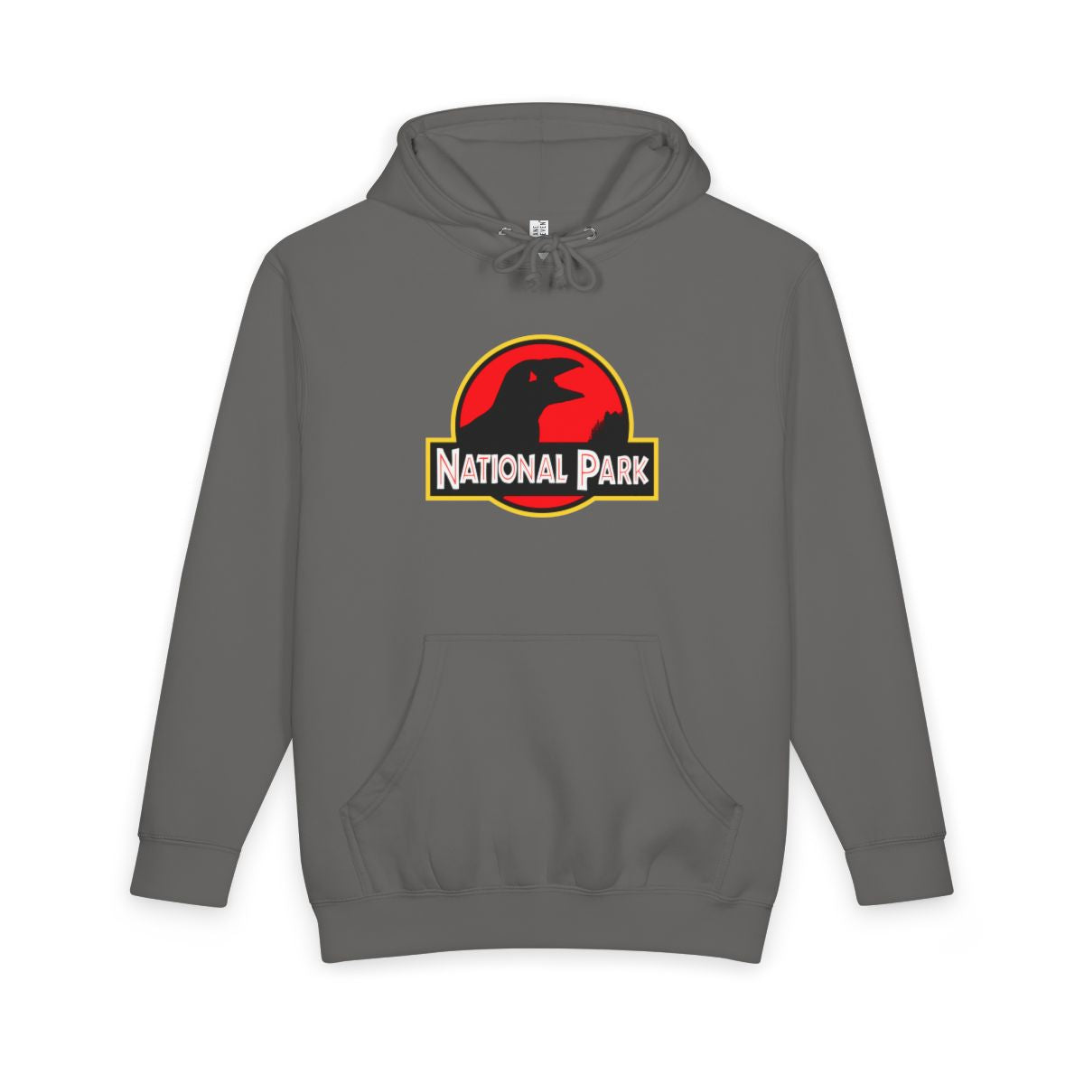 Storm Acadia National Park hoodie, front view with parody logo