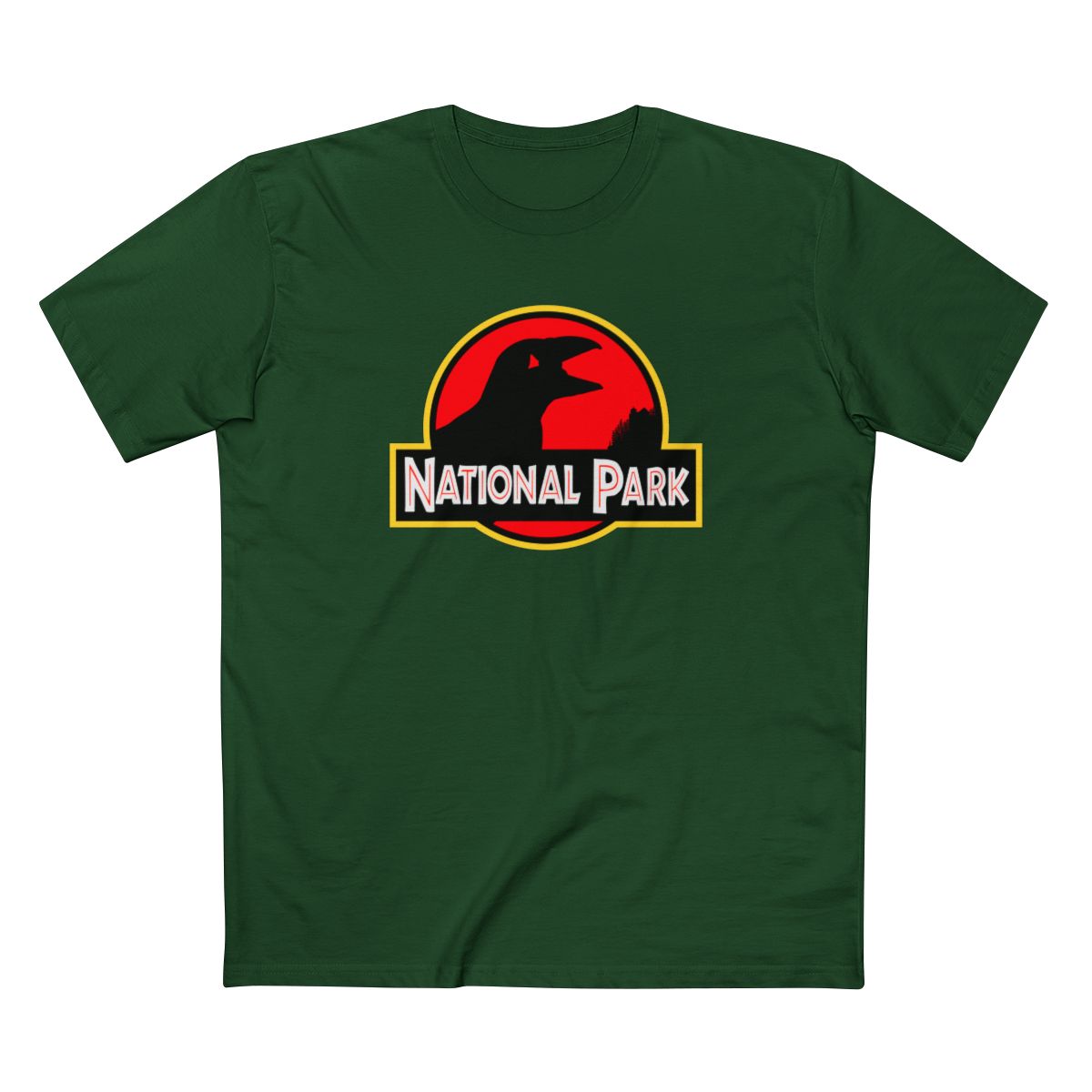 Acadia National Park T-Shirt - Puffin Parody Logo in Forest Green