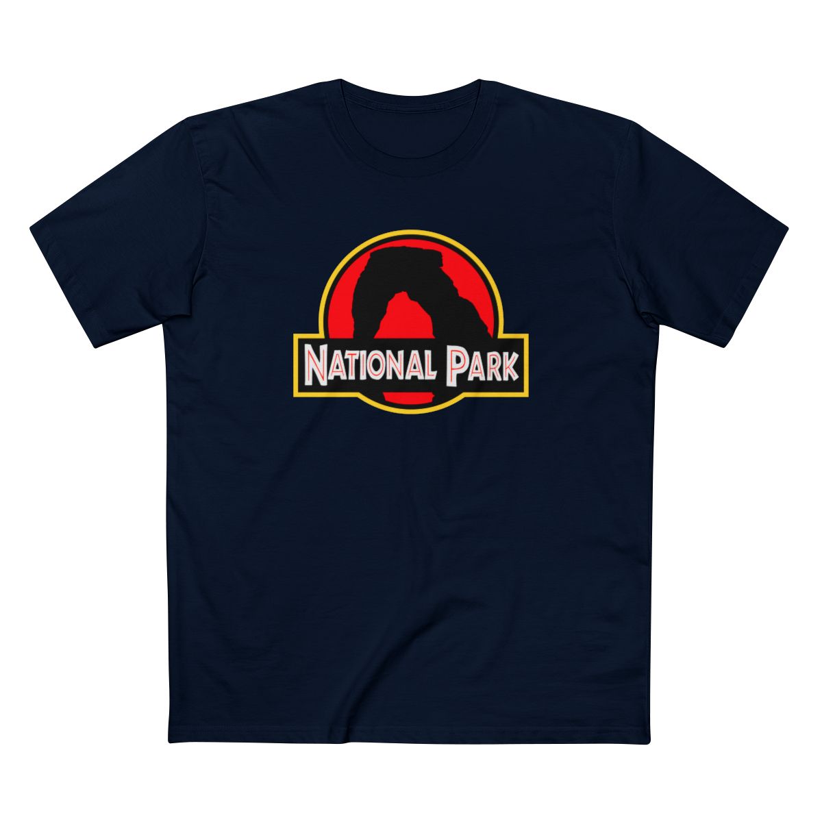 Arches National Park T-Shirt - Delicate Arch Parody Logo in Navy
