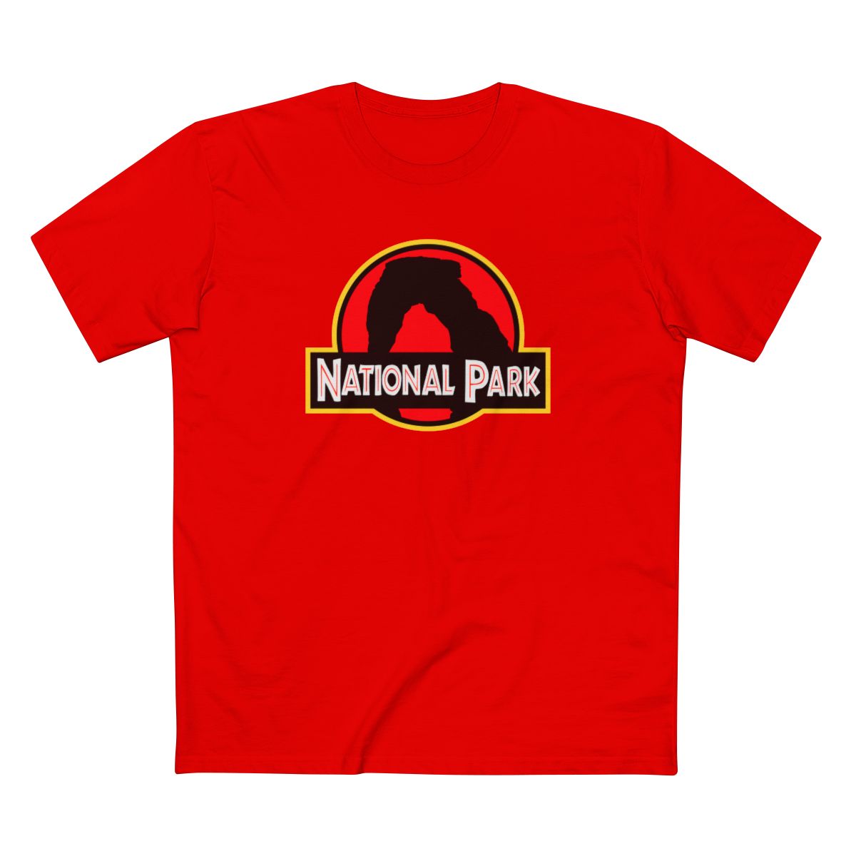 Arches National Park T-Shirt - Delicate Arch Parody Logo in Red