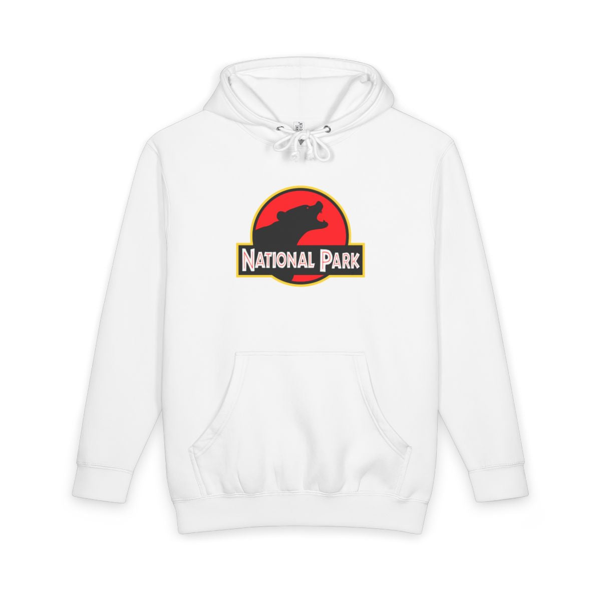 White Bear National Park hoodie, front view with parody logo