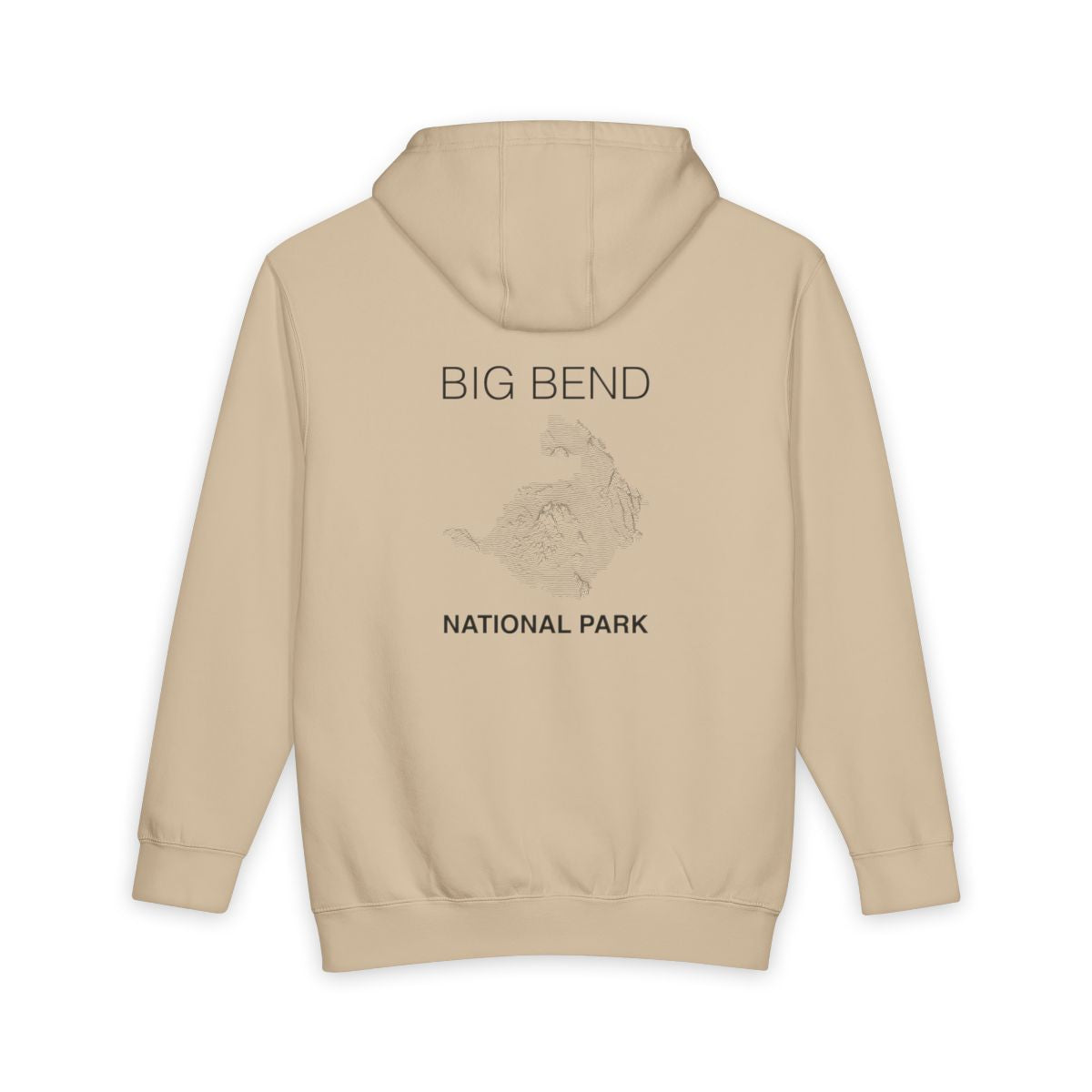 Mushroom Big Bend National Park hoodie, back view with topographic line design