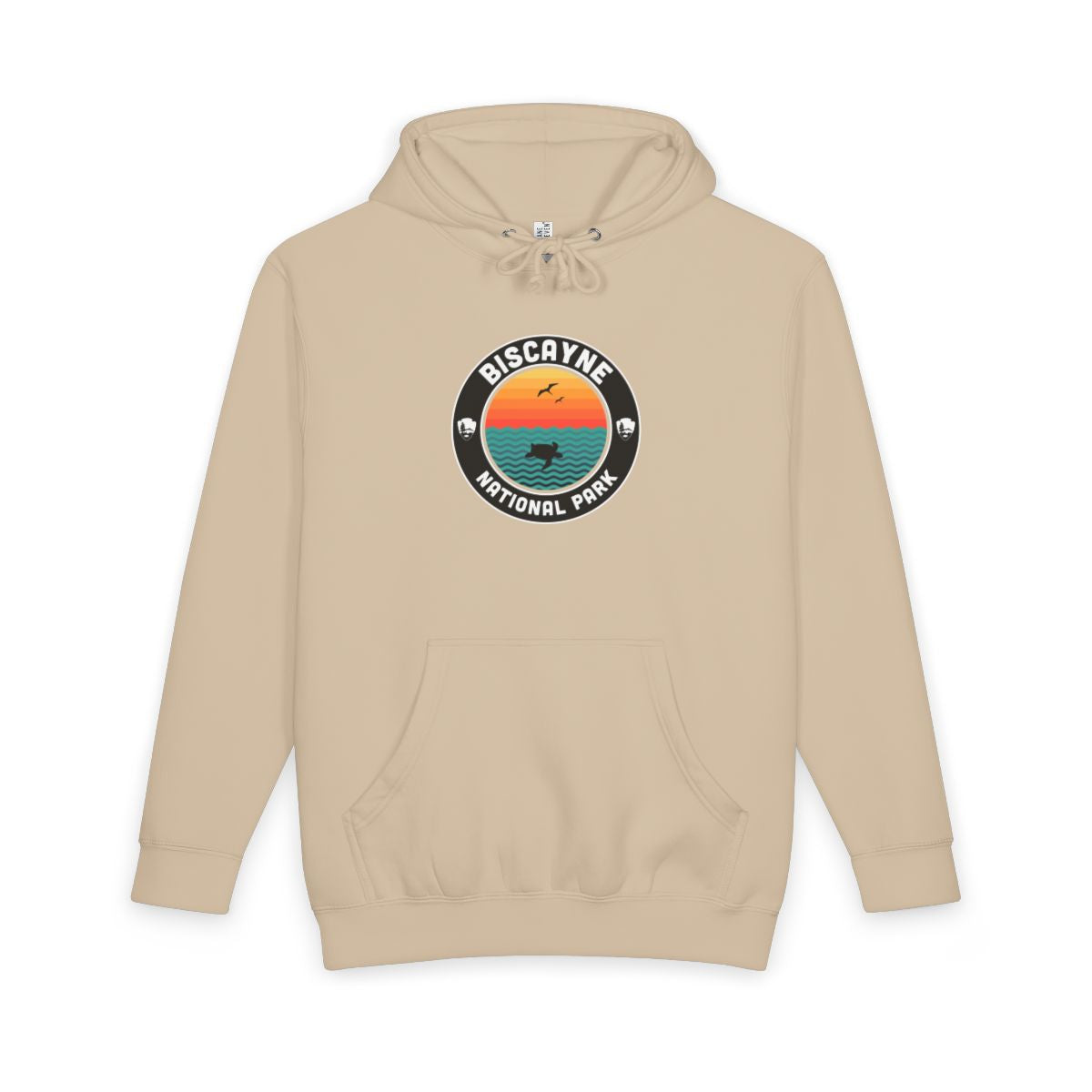 Mushroom Biscayne National Park hoodie, front view with round emblem design
