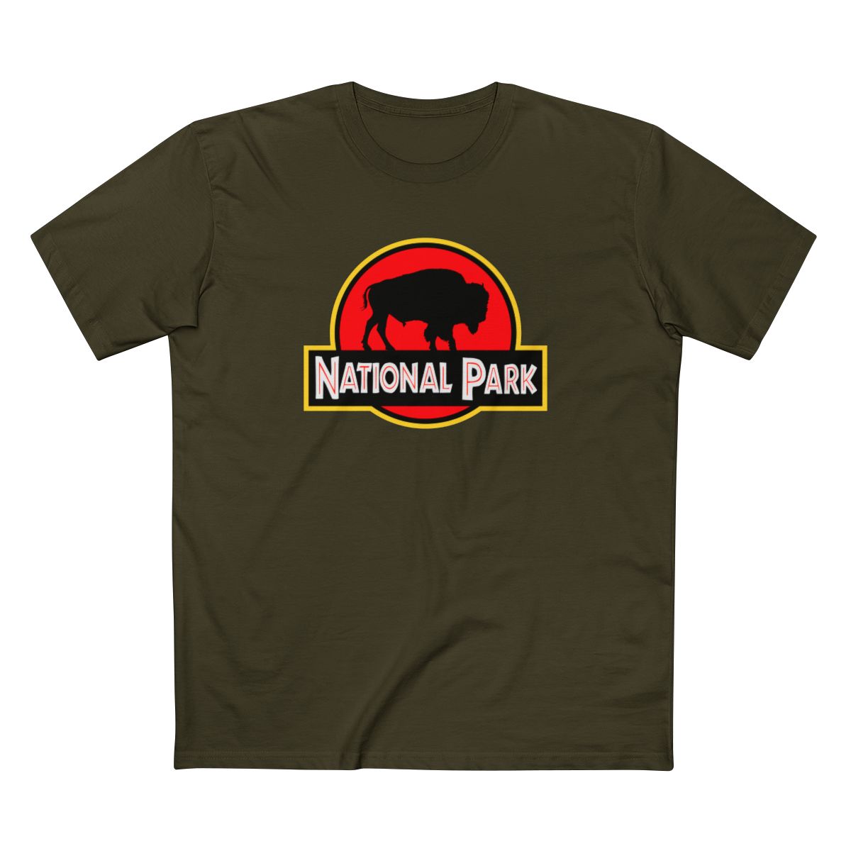 Bison National Park T-Shirt - Parody Logo in Army