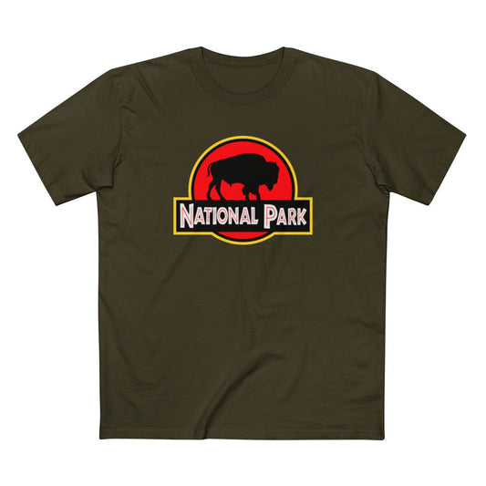 Bison National Park T-Shirt - Parody Logo in Army