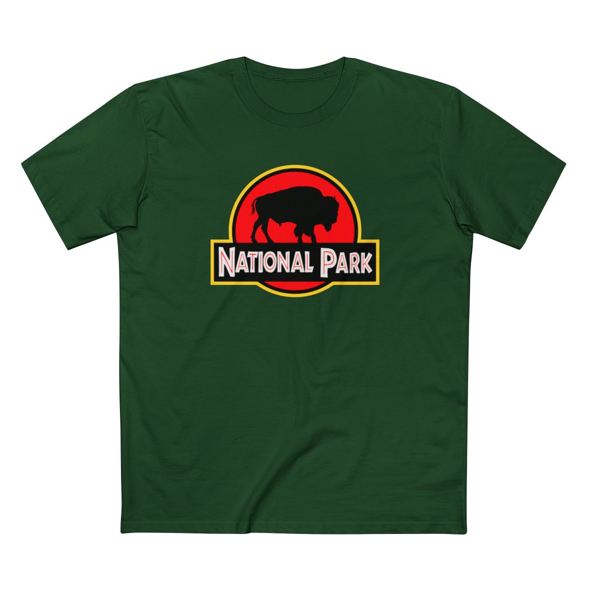 Bison National Park T-Shirt - Parody Logo in Forest Green