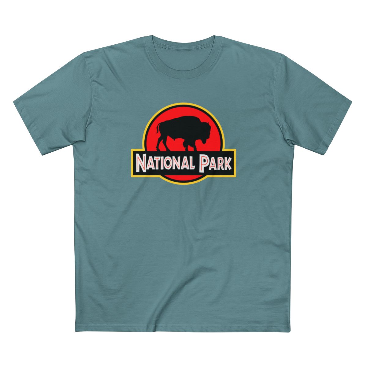 Bison National Park T-Shirt - Parody Logo in Slate Blue