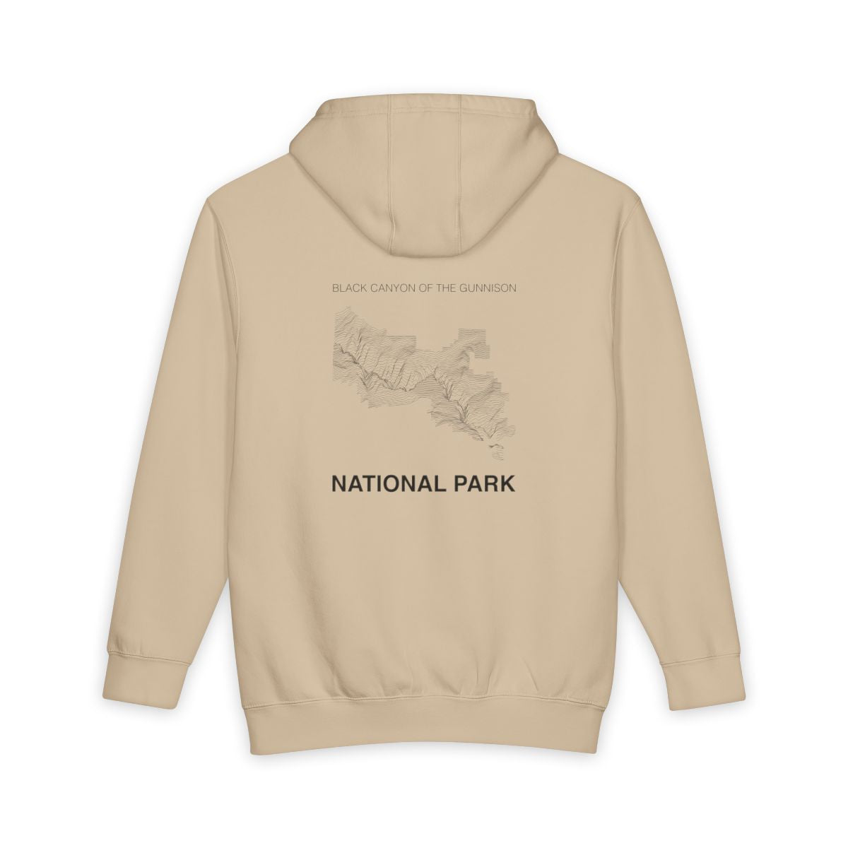 Mushroom Black Canyon of the Gunnison National Park hoodie, back view with topographic line design