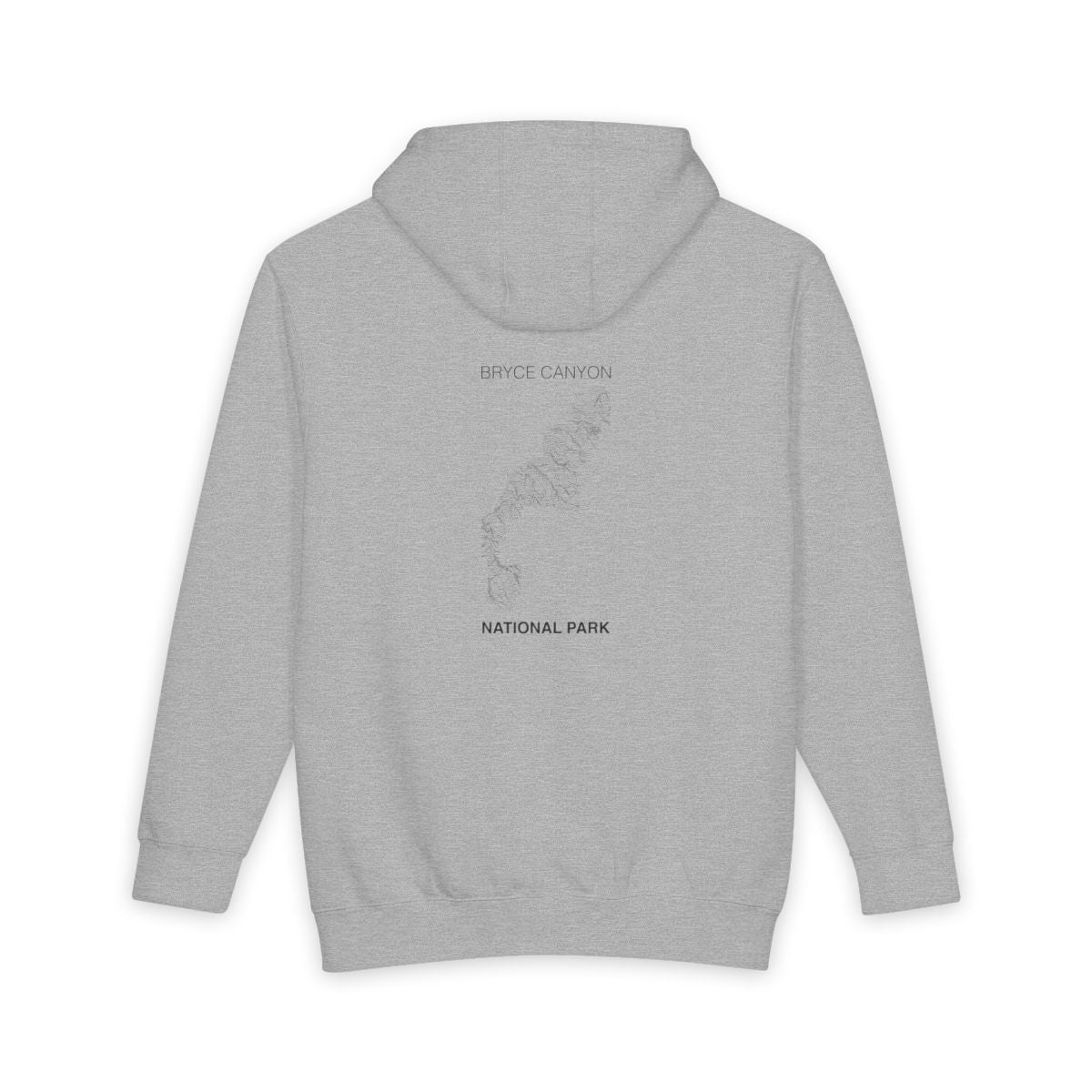 Heather Grey Bryce Canyon National Park hoodie, back view with topographic line design