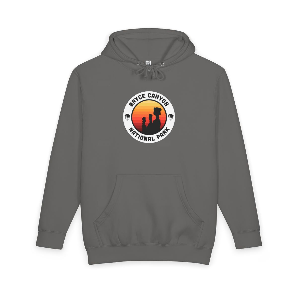 Storm Bryce Canyon National Park hoodie, front view with round emblem design