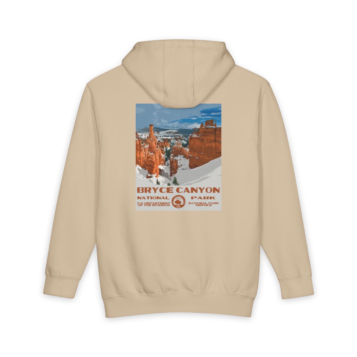 Mushroom Bryce Canyon National Park hoodie, back view with national park poster artwork