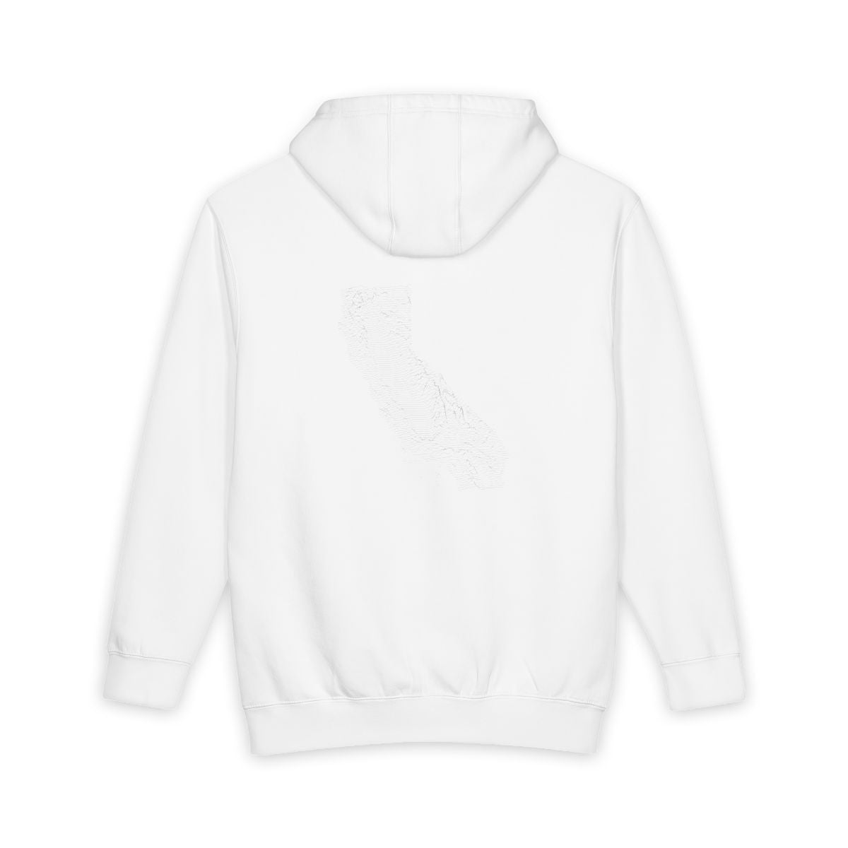 White California hoodie, back view with topographic line design