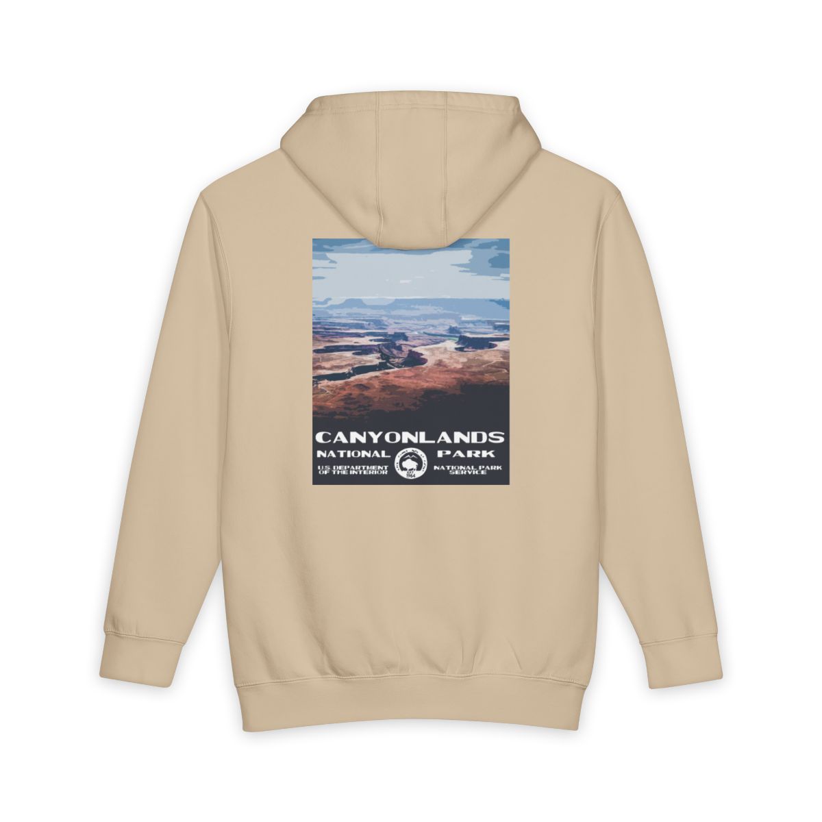 Mushroom Canyonlands National Park hoodie, back view with national park poster artwork