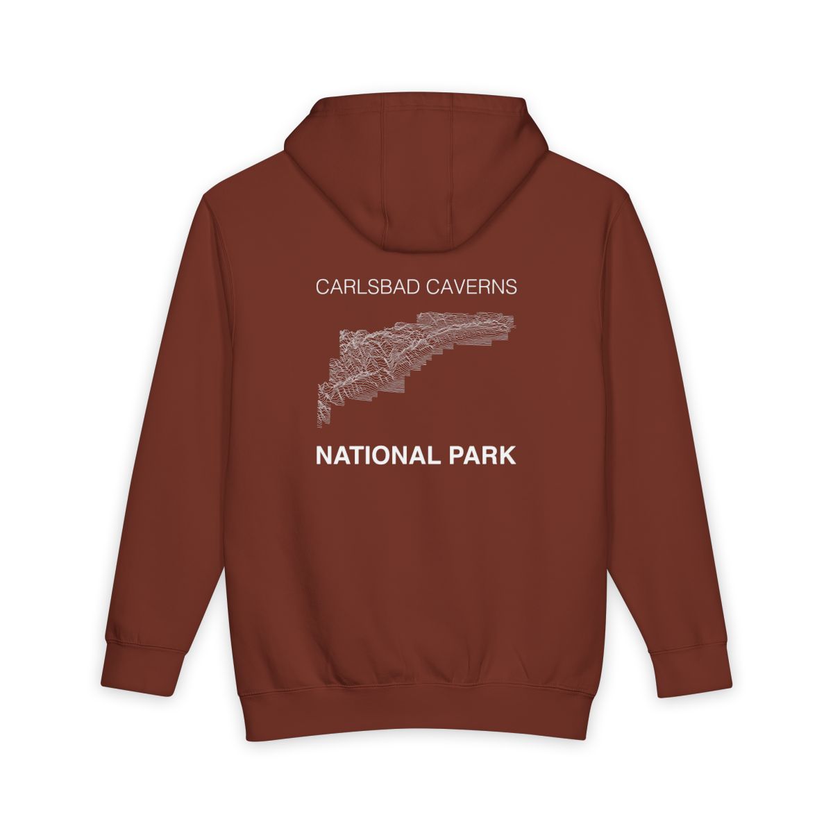 Paprika Carlsbad Caverns National Park hoodie, back view with topographic line design