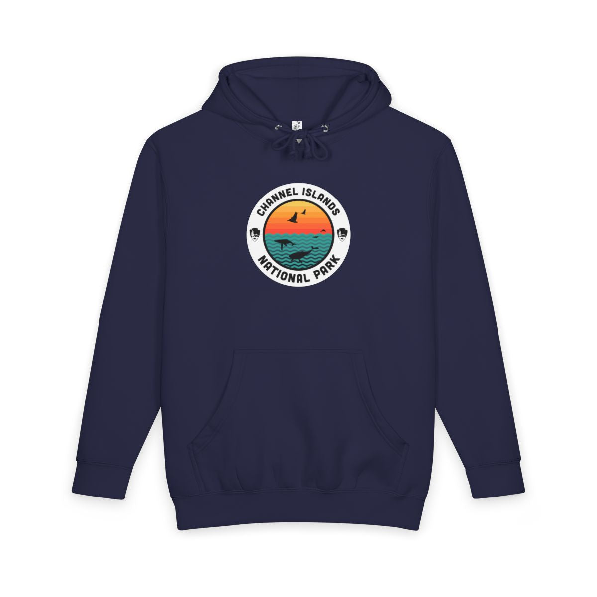 Navy Blue Channel Islands National Park hoodie, front view with round emblem design
