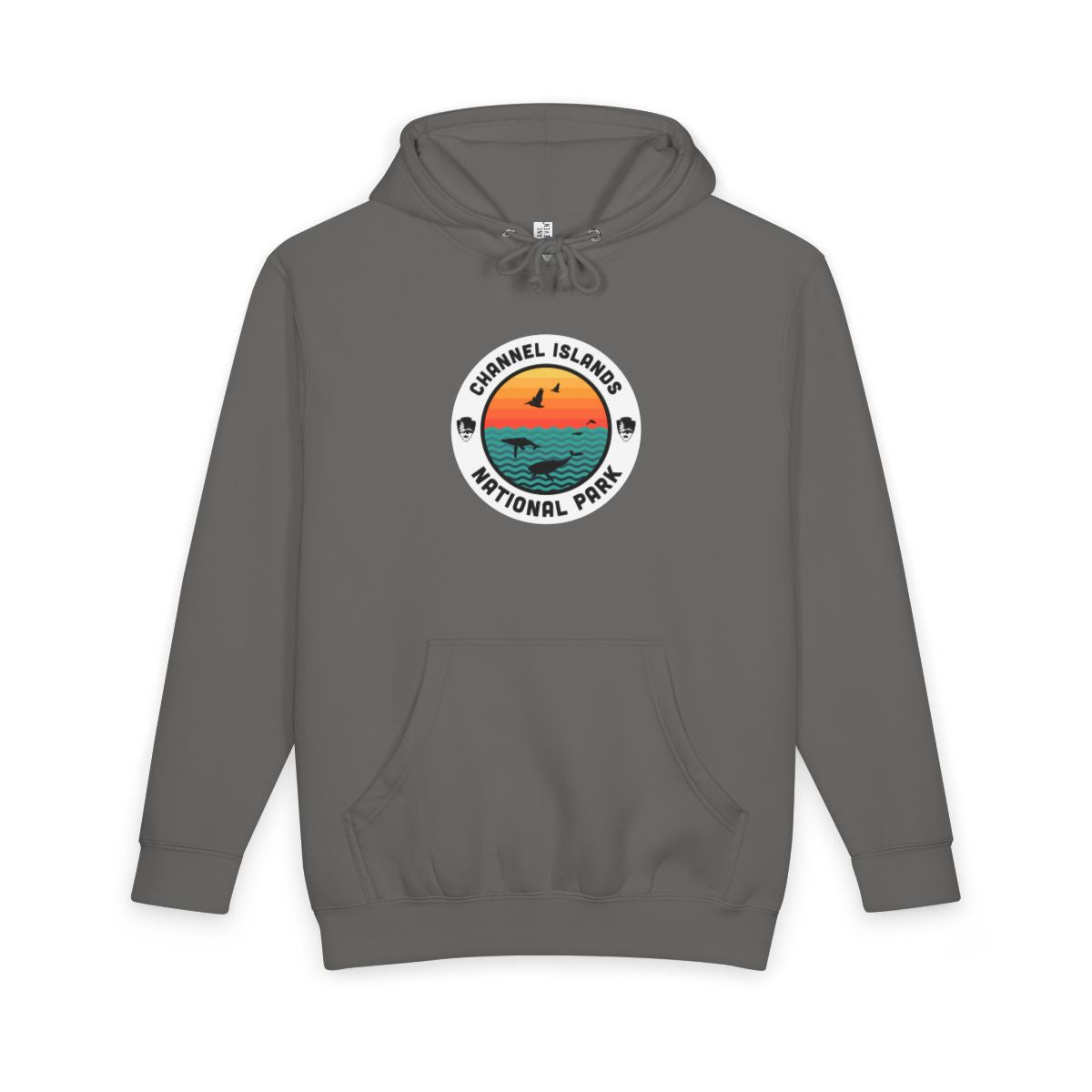 Storm Channel Islands National Park hoodie, front view with round emblem design