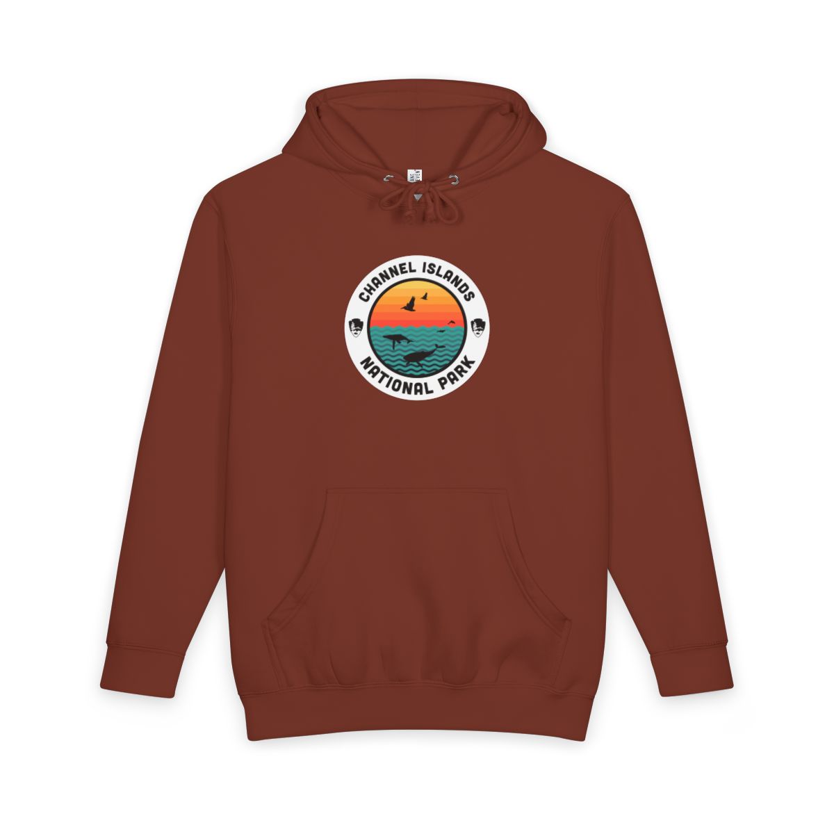 Paprika Channel Islands National Park hoodie, front view with round emblem design