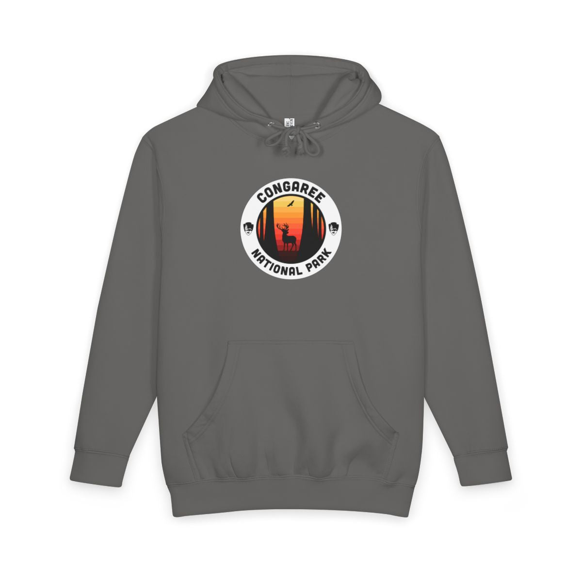 Storm Congaree National Park hoodie, front view with round emblem design