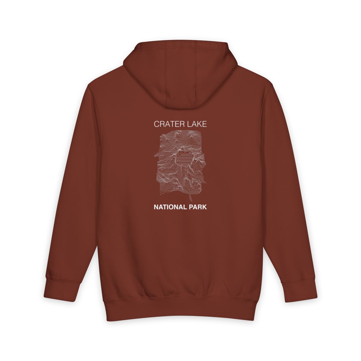 Paprika Crater Lake National Park hoodie, back view with topographic line design