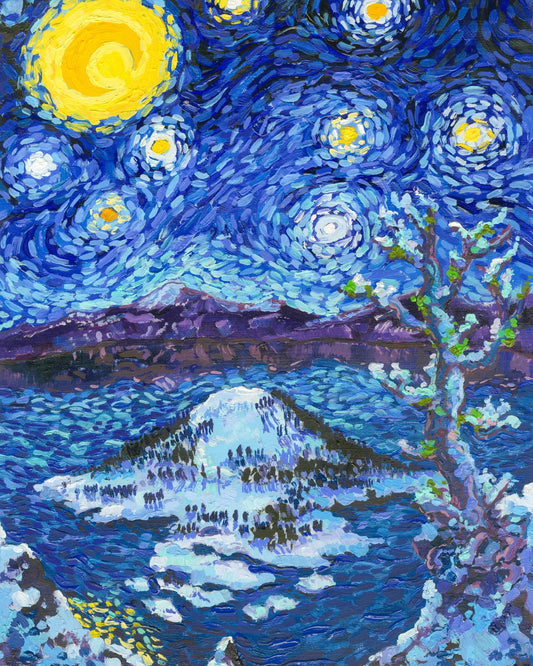 Full artwork for the Crater Lake National Park 1000-piece Starry Night jigsaw puzzle