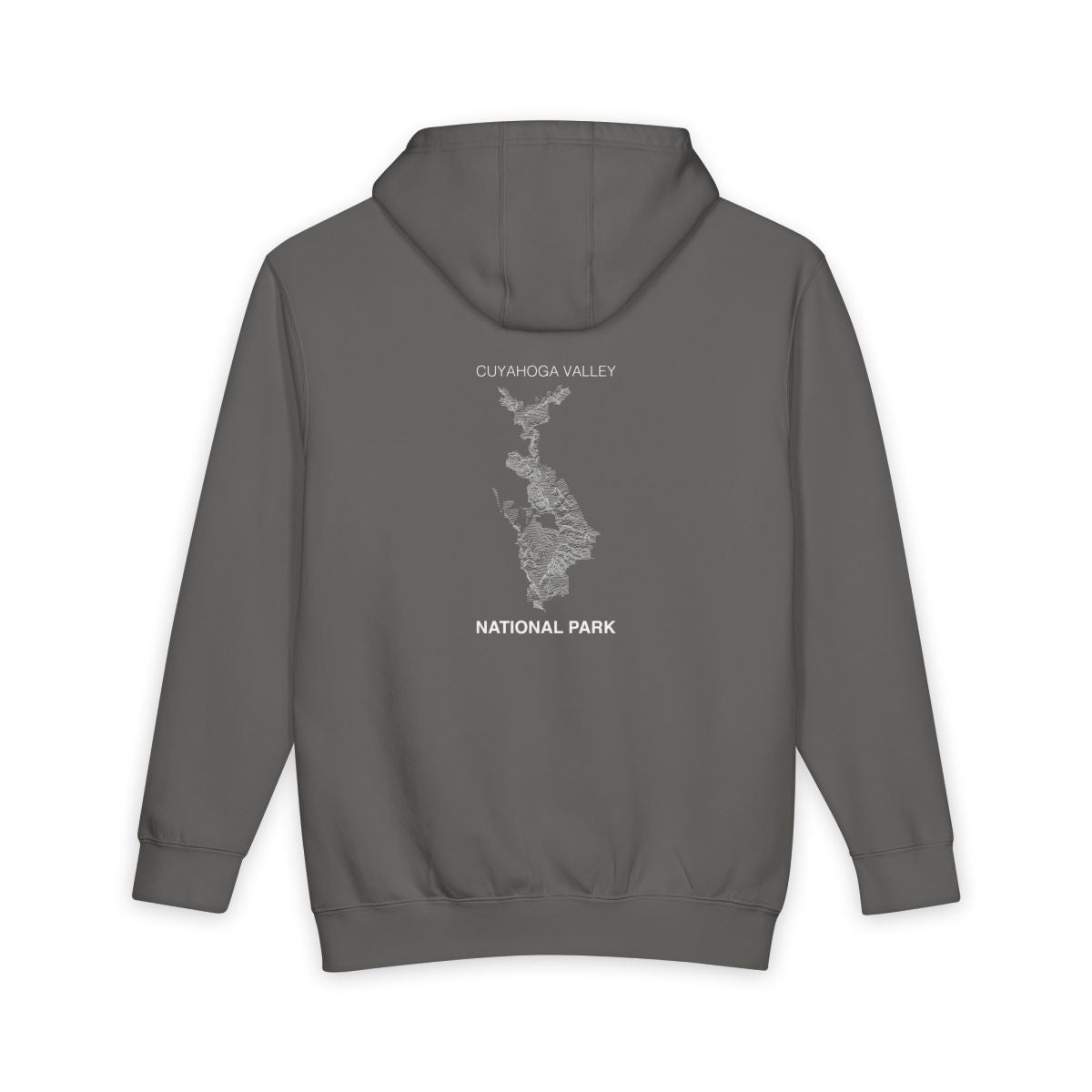 Storm Cuyahoga Valley National Park hoodie, back view with topographic line design