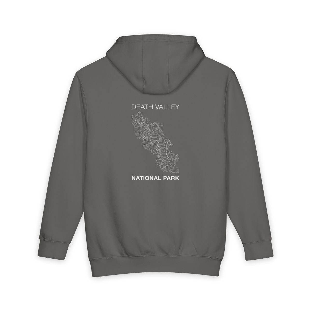 Storm Death Valley National Park hoodie, back view with topographic line design