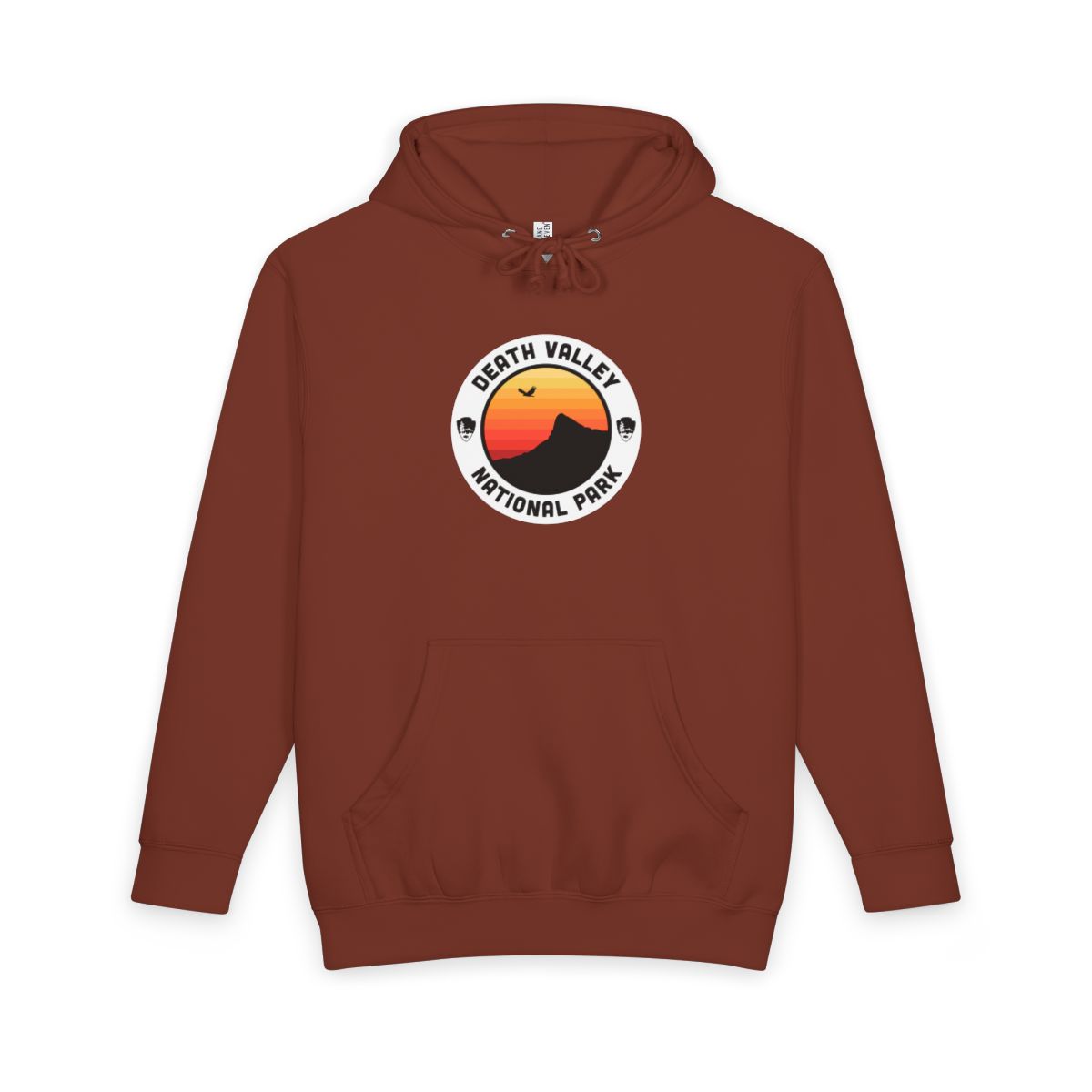 Paprika Death Valley National Park hoodie, front view with round emblem design
