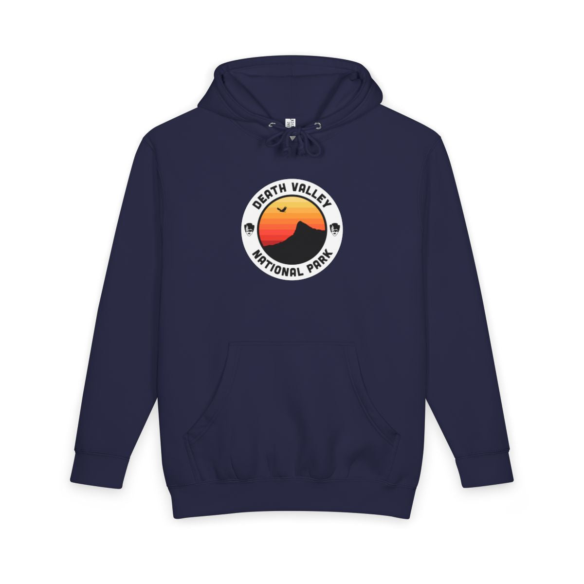 Navy Blue Death Valley National Park hoodie, front view with round emblem design