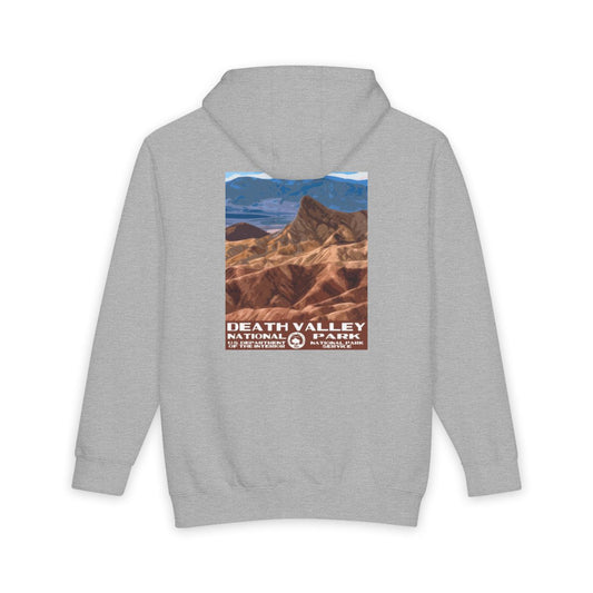 Heather Grey Death Valley National Park hoodie, back view with national park poster artwork