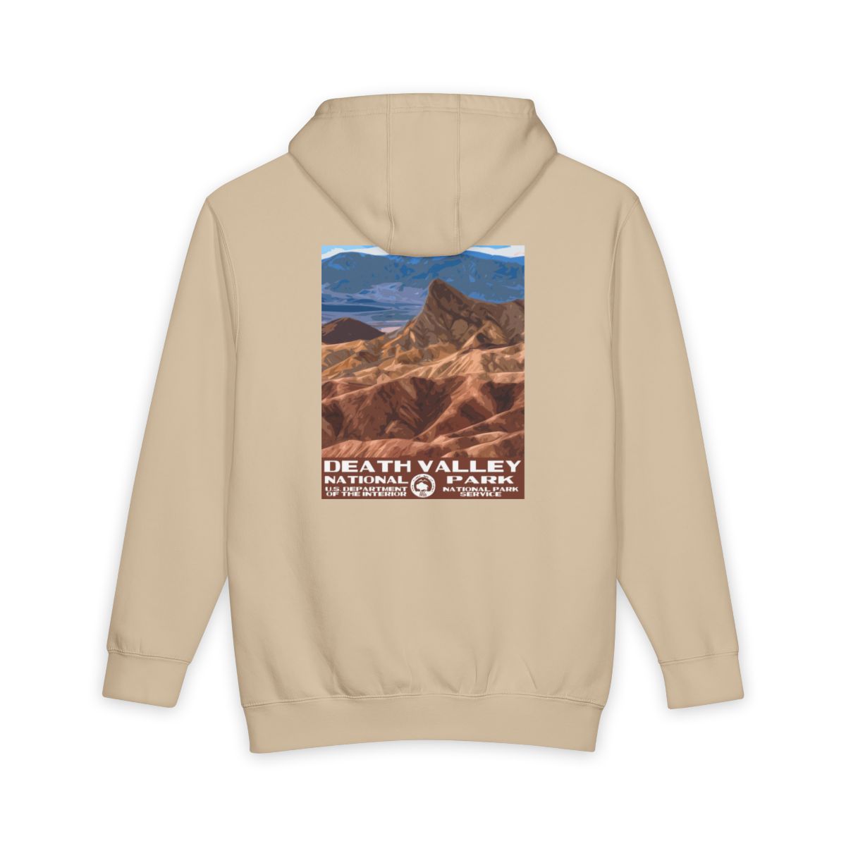 Mushroom Death Valley National Park hoodie, back view with national park poster artwork