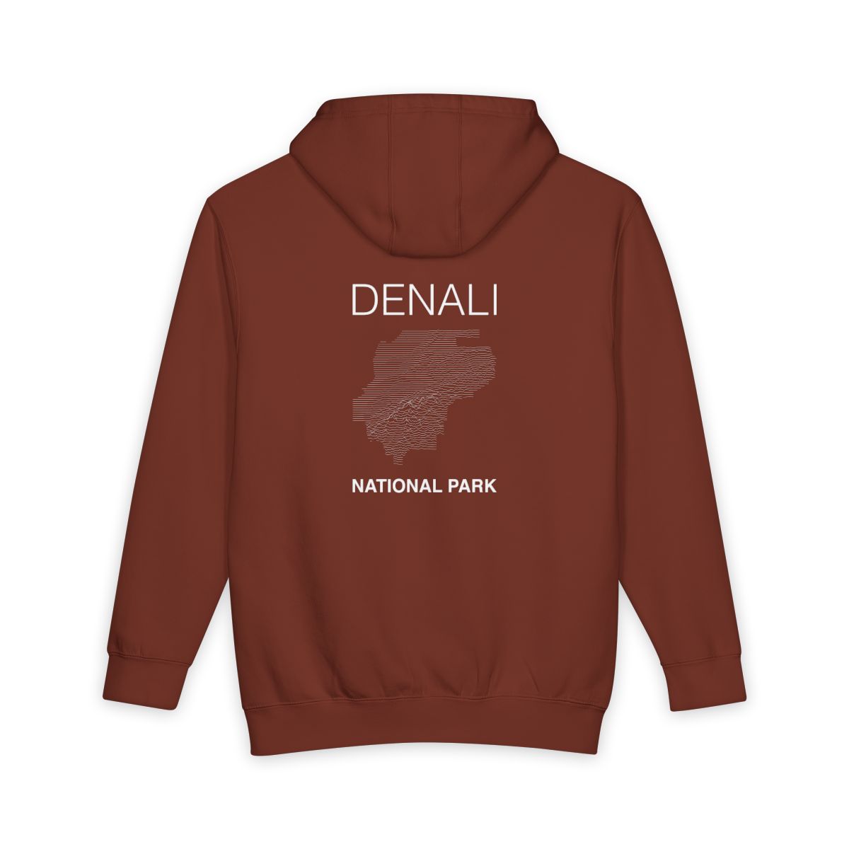 Paprika Denali National Park hoodie, back view with topographic line design